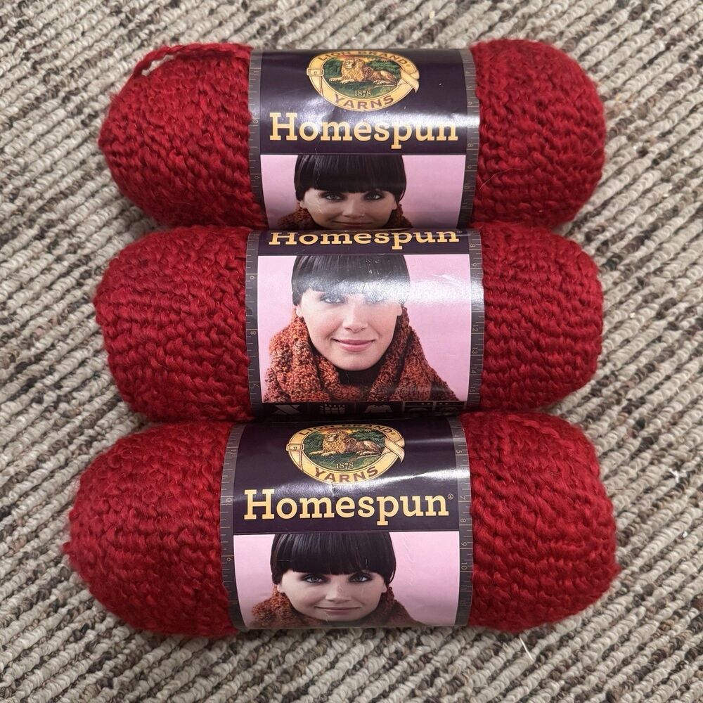 Lion Brand Homespun Yarn 6oz # 375 Candy Apple 3 Skeins